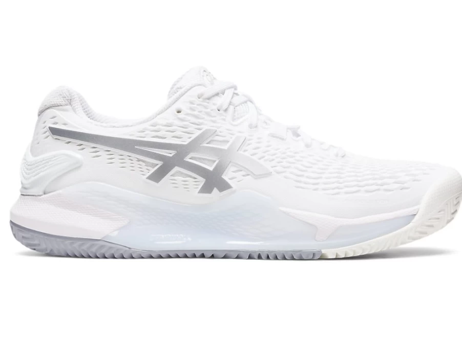 ASICS Women's GEL-RESOLUTION 9 Clay Tennis Shoes - White/Pure Silver