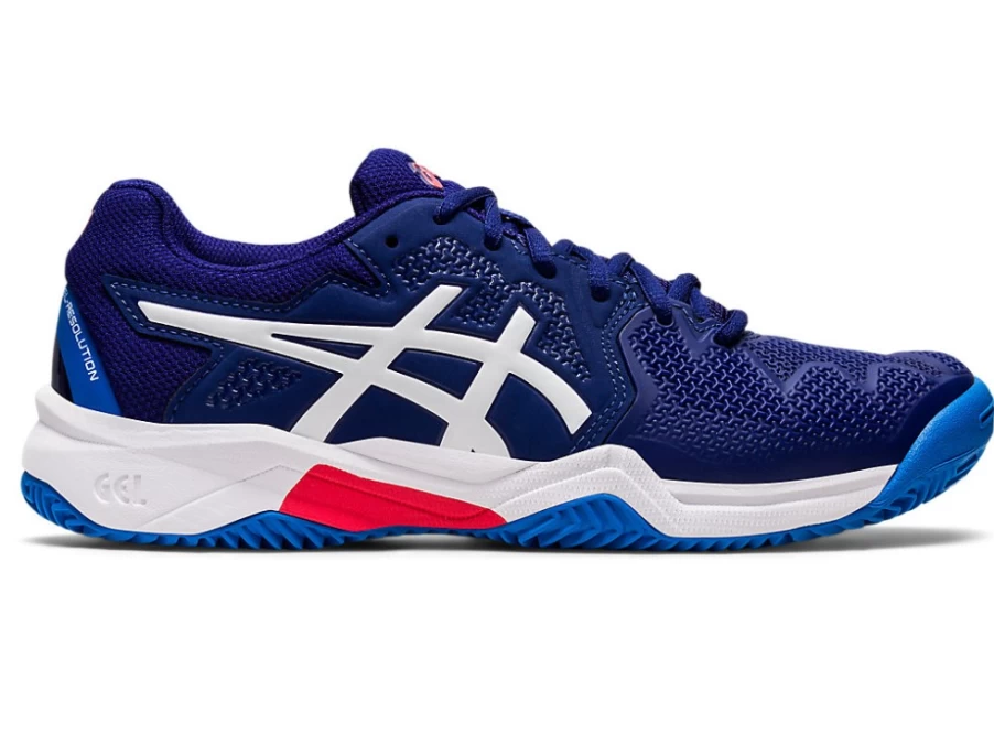 ASICS GEL-RESOLUTION 8 Clay Kids Tennis Shoes - Dive Blue/White - Grade School Sneakers