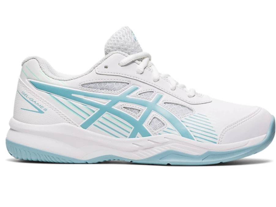 ASICS GEL-GAME 8 Kids' Running Shoes - White/Smoke Blue - Grade School Sneakers