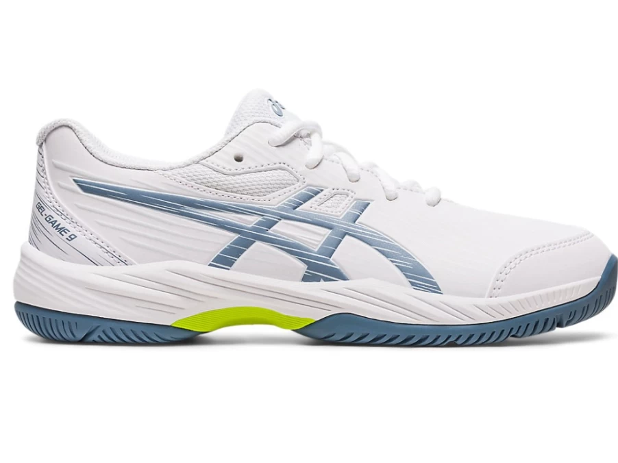 ASICS GEL-GAME 9 White/Steel Blue Kids Running Shoes - Grade School Sports Sneakers