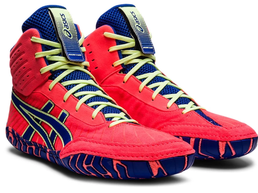 ASICS Men's Aggressor 4 Wrestling Shoes - Blazing Coral/Lapis Lazuli Blue