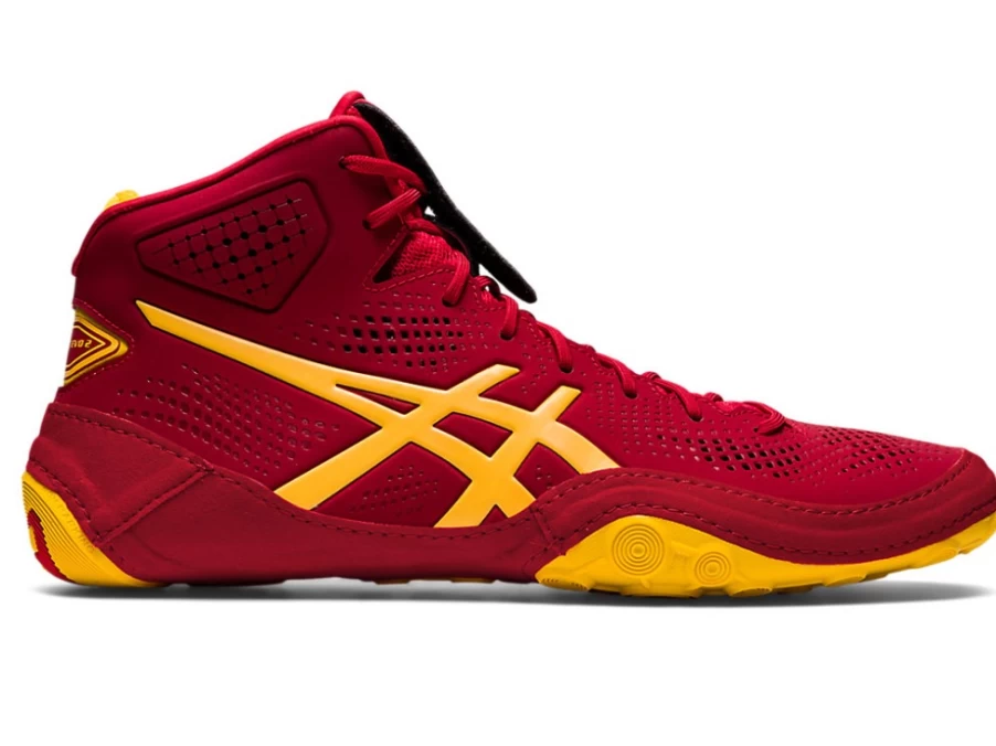 ASICS Men's DAN GABLE EVO 2 Wrestling Shoes - Cranberry/Saffron Color
