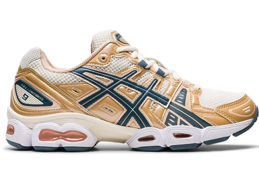 ASICS Women's GEL-NIMBUS 9 Running Shoes in Cream/Ironclad - Premium Cushioned Sneakers