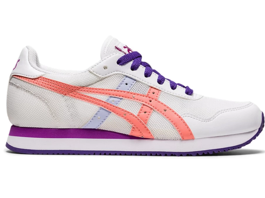 ASICS Kids' TIGER RUNNER Sneakers in White/Guava - Lightweight Running Shoes for Grade School