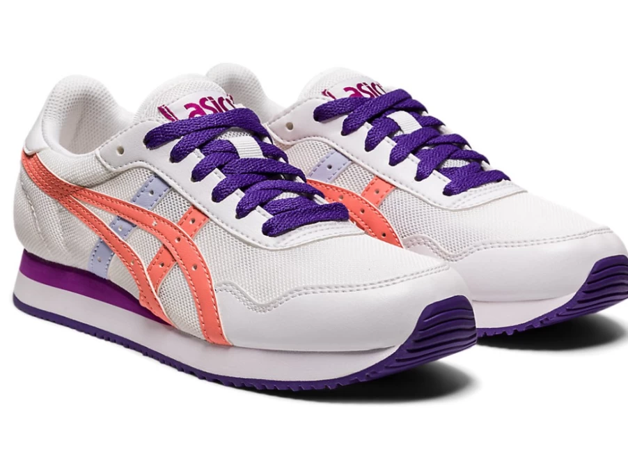 ASICS Kids' TIGER RUNNER Sneakers in White/Guava - Lightweight Running Shoes for Grade School