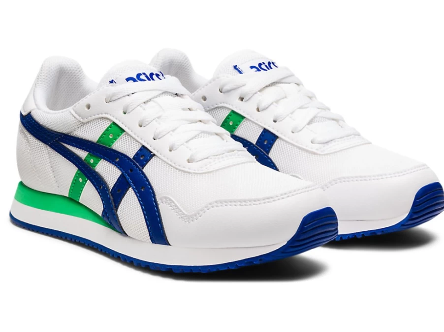 ASICS Kids' Tiger Runner Sneakers in White/Monaco Blue - Grade School Running Shoes