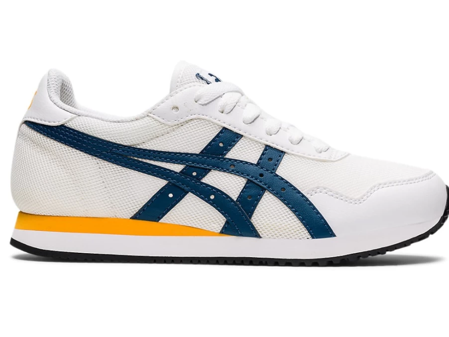 ASICS Kids' TIGER RUNNER Sneakers in White/Light Indigo - Grade School Running Shoes