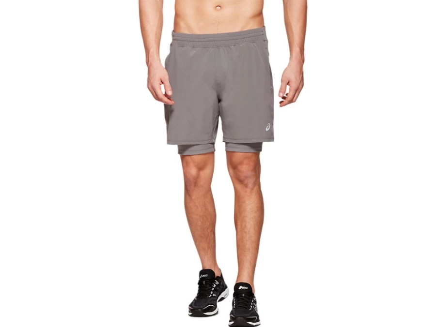 ASICS Men's FIETRO 7-Inch 2-in-1 Running Shorts in Carbon Color
