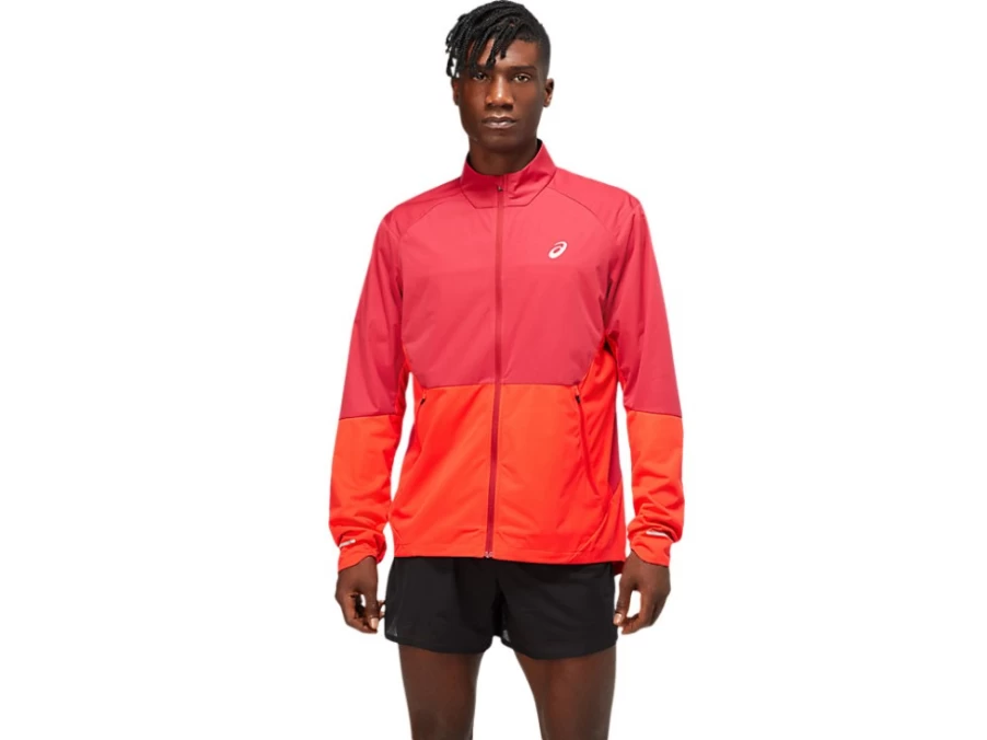 ASICS Men's Burgundy/Electric Red Ventilate Jacket - Lightweight Breathable Running Jacket