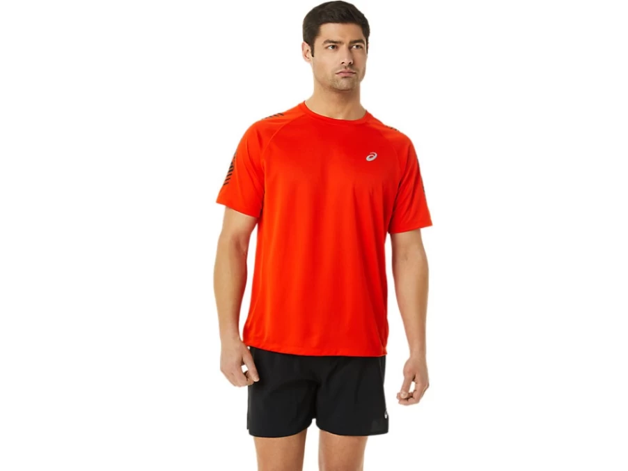 ASICS Men's Icon Short Sleeve Top - Cherry Tomato/Performance Black Athletic Shirt