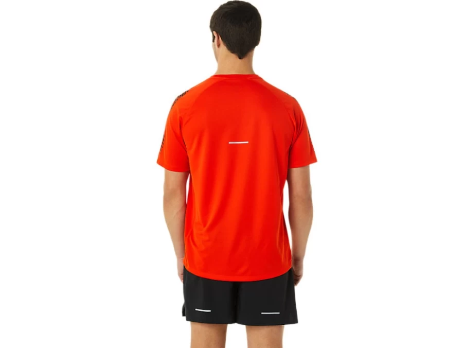 ASICS Men's Icon Short Sleeve Top - Cherry Tomato/Performance Black Athletic Shirt
