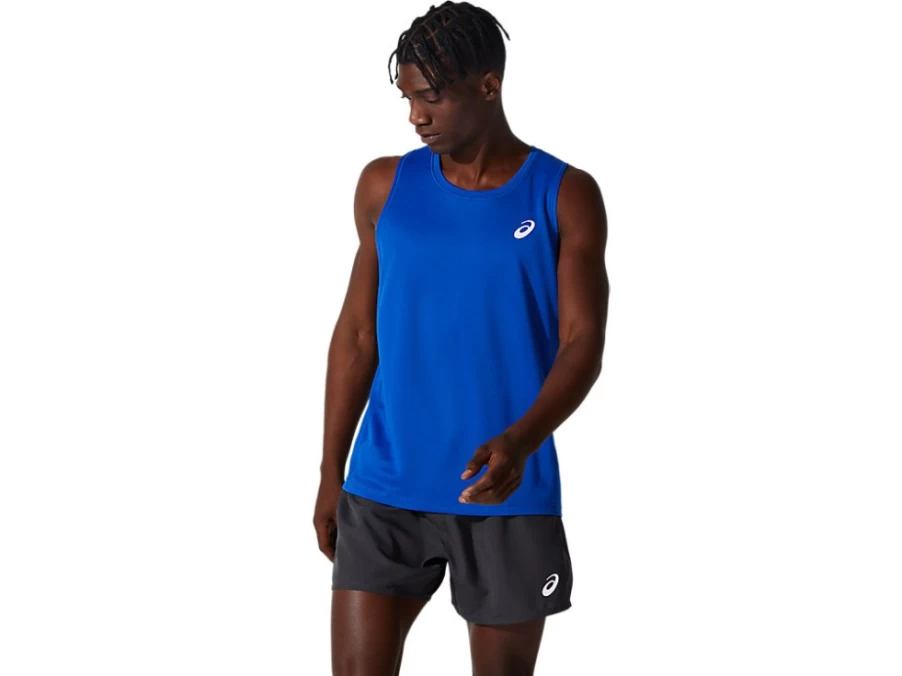 ASICS Men's Performance Silver Singlet - Lightweight Running Top in Asics Blue for Athletic Comfort
