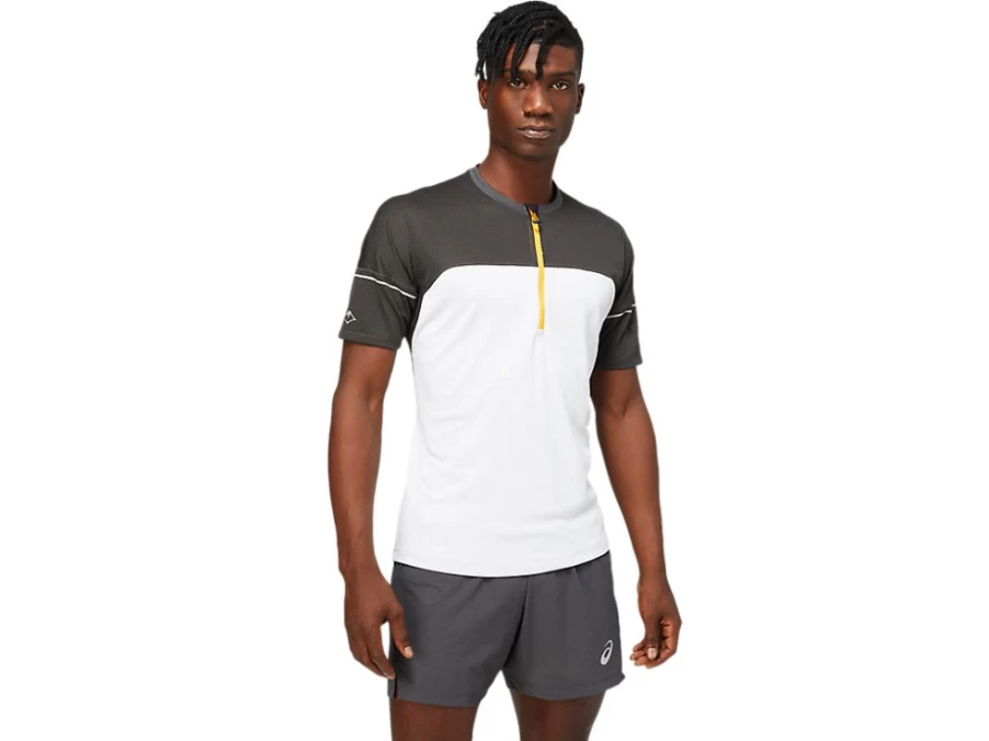 ASICS Men's FujiTrail Running Top - Graphite Grey & Brilliant White - Lightweight Trail Shirt