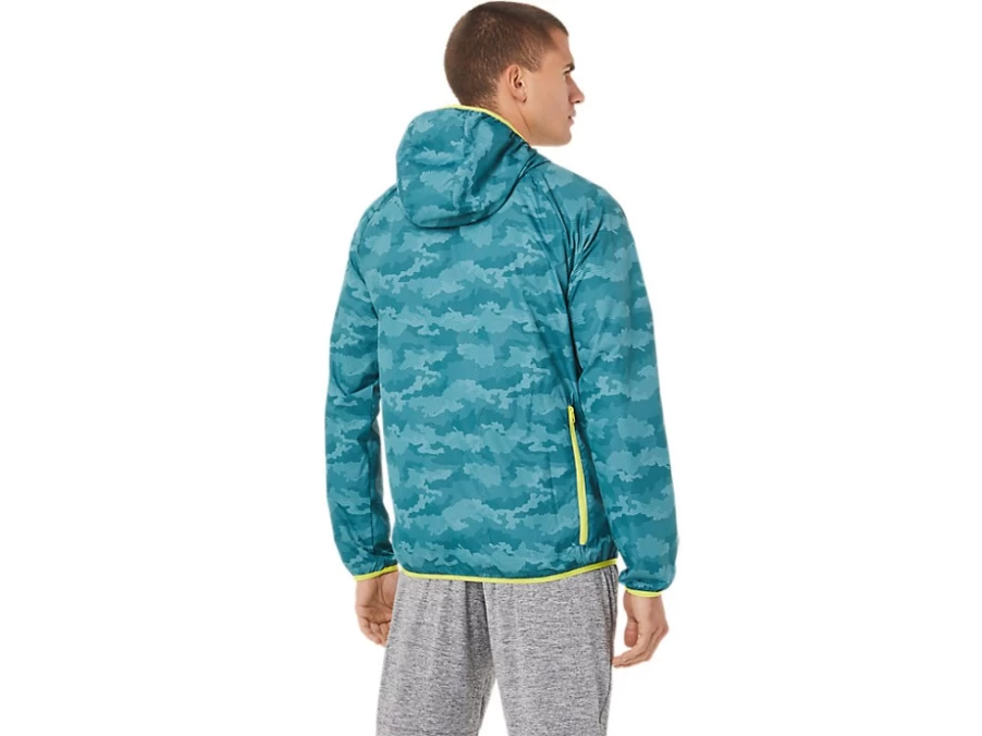 ASICS Men's Misty Pine Print Sour Yuzu Packable Jacket – Lightweight Travel Windbreaker