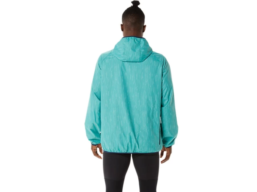 ASICS Men's Packable Jacket - Sage Print & French Blue Lightweight Travel Windbreaker