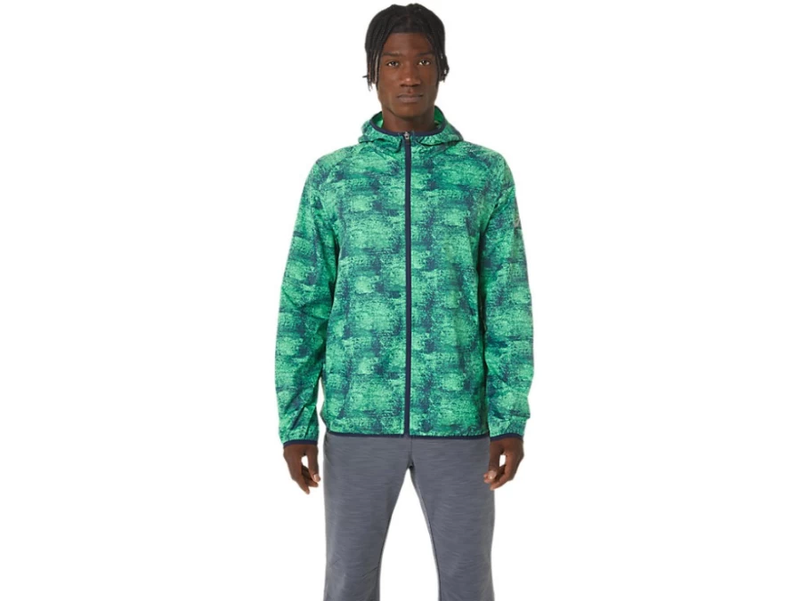 ASICS Men's Tie Dye Green/Peacoat Packable Jacket - Lightweight Travel Windbreaker