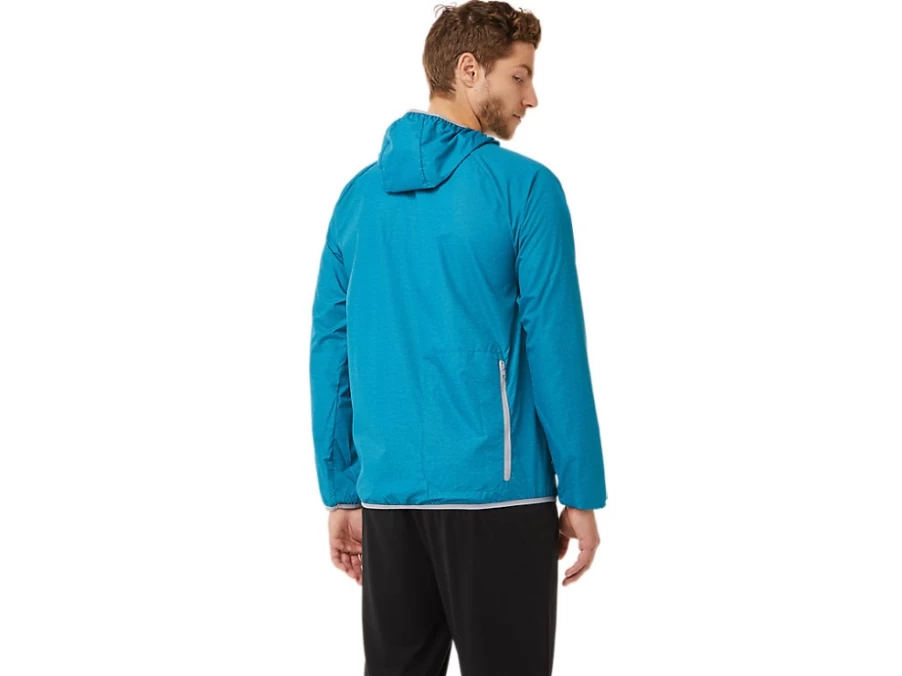 ASICS Men's Teal Blue Heather Packable Jacket - Lightweight Travel Windbreaker