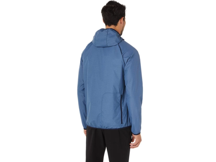 ASICS Men's Storm Blue Heather Packable Jacket - Lightweight Travel Windbreaker