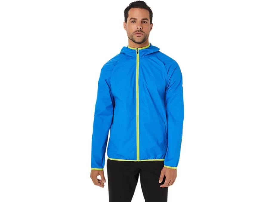 ASICS Men's Electric Blue Spacedye Lime Zest Packable Lightweight Jacket