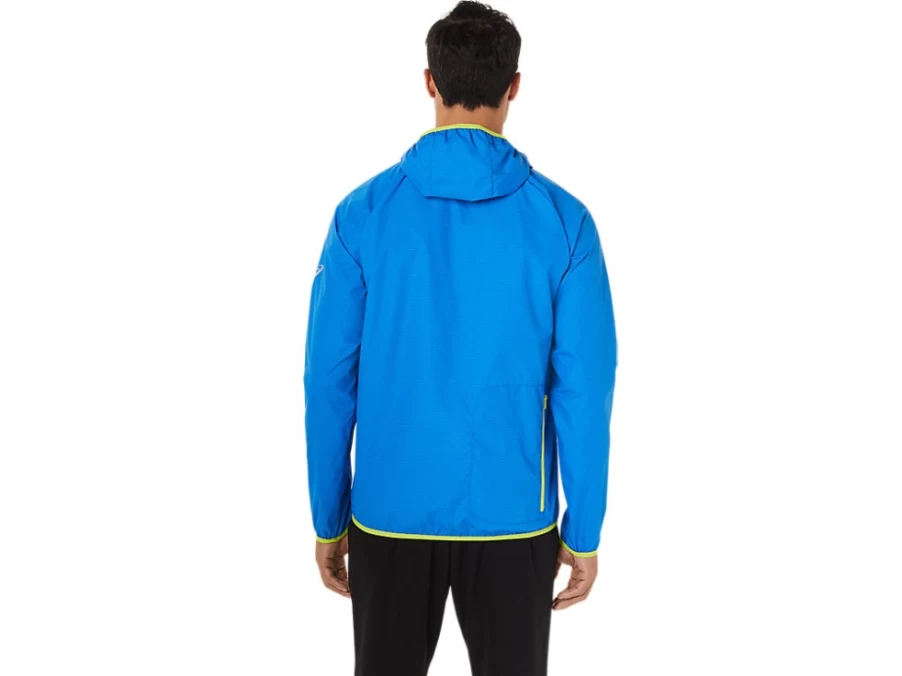 ASICS Men's Electric Blue Spacedye Lime Zest Packable Lightweight Jacket