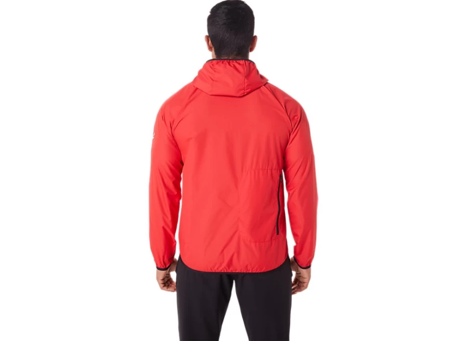 ASICS Men's Electric Red/Black Packable Jacket - Lightweight Travel Windbreaker