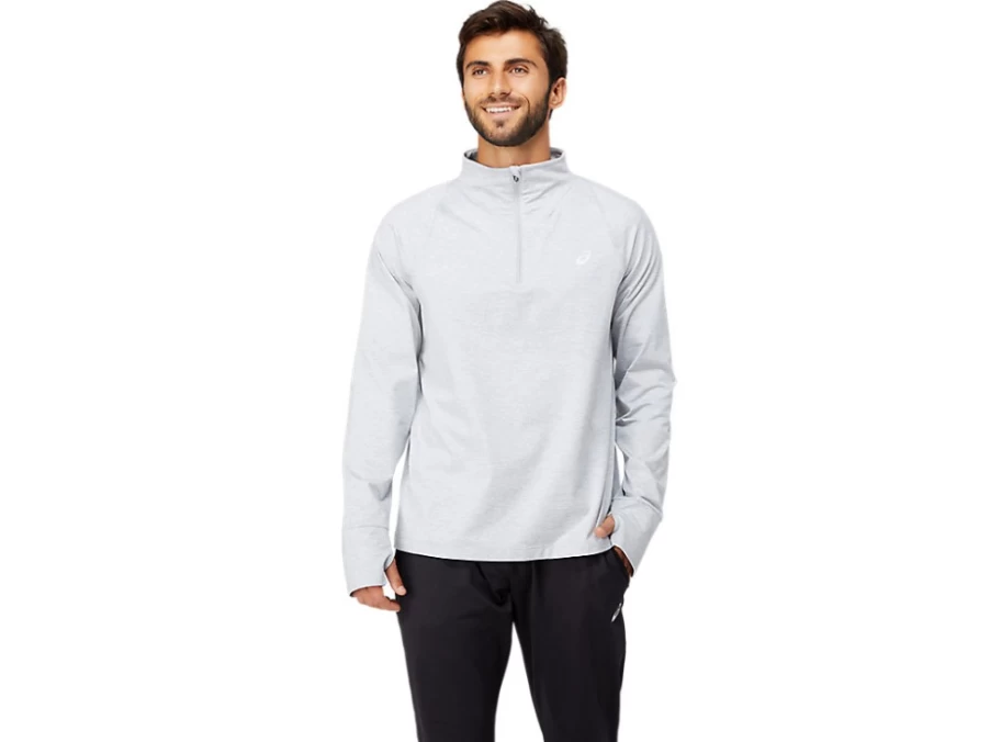 ASICS Men's Light Grey Heather ThermoPolis Quarter Zip Fleece Pullover