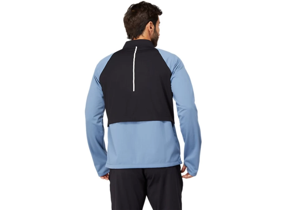 ASICS Men's ThermoStorm Full Zip Jacket - Storm Blue/Performance Black - Lightweight Water-Resistant Running Jacket