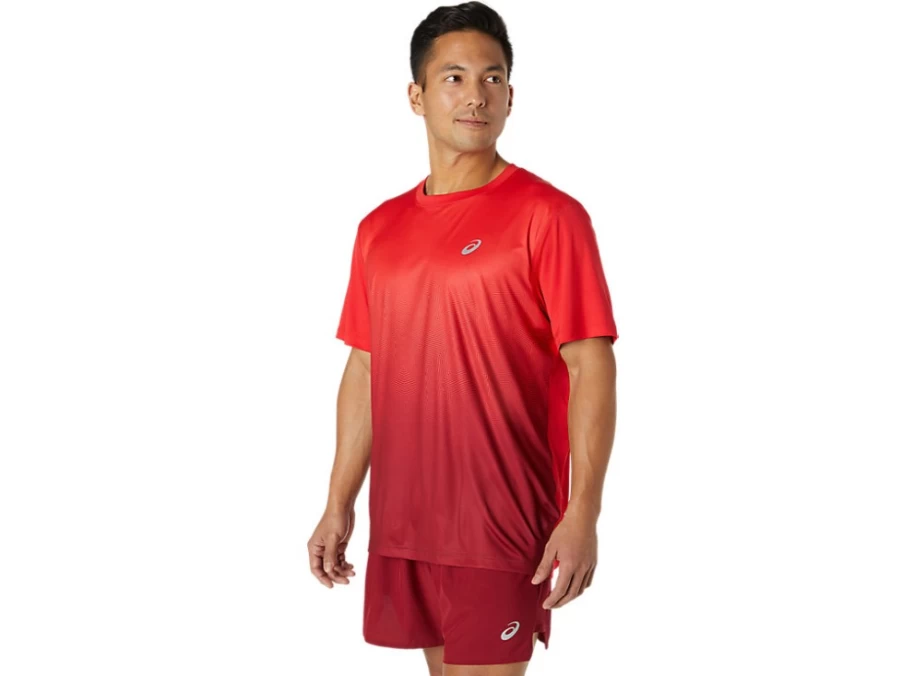 ASICS Men's Electric Red/Burgundy Kasane Short Sleeve Performance Top