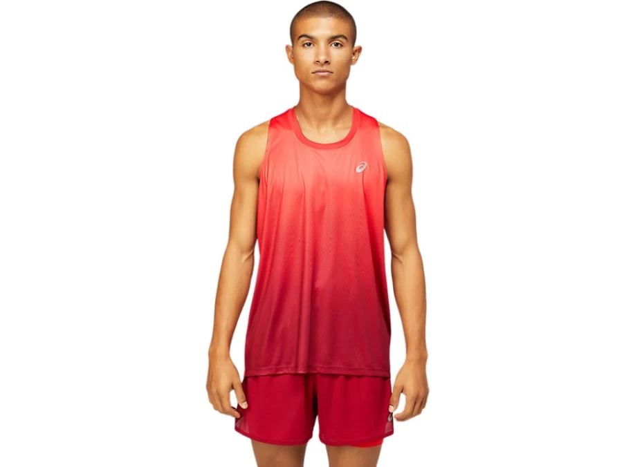 ASICS Men's Electric Red/Burgundy Kasane Singlet - High-Performance Running Top