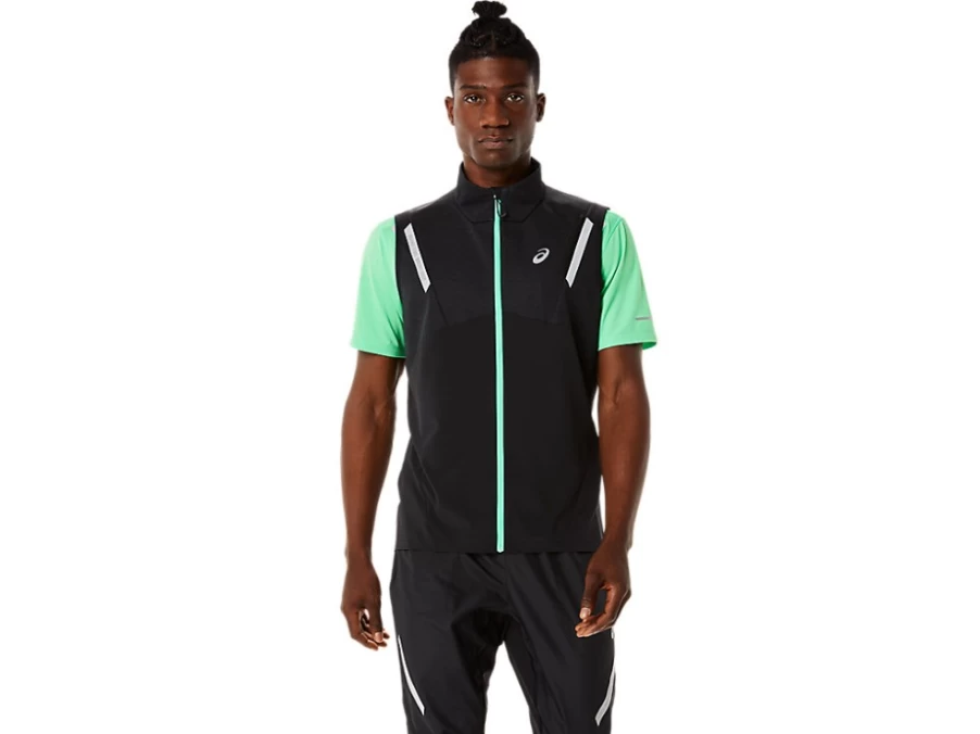 ASICS Men's Lite-Show Vest in Performance Black Heather/P. Black - Lightweight Reflective Running Vest