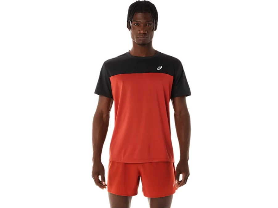 ASICS Men's Race Short Sleeve Running Top - Performance Black/Spice Latte Athletic Shirt