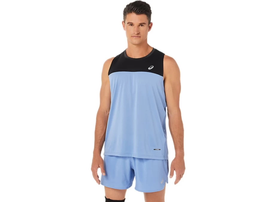 ASICS Men's Race Singlet - Performance Black & Blue Harmony Running Top