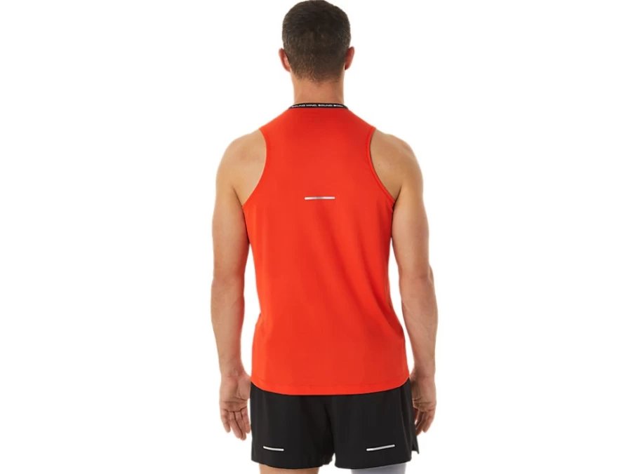 ASICS Men's Race Singlet - Performance Black/Cherry Tomato Running Top for Competition