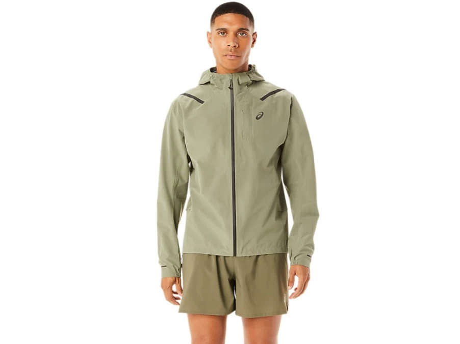 ASICS Men's Accelerate Waterproof 2.0 Jacket - Lichen Green, Lightweight Raincoat for Outdoor Running & Hiking