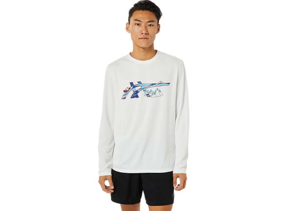 ASICS Men's Ready-Set II Graphic Long Sleeve Shirt - Brilliant White Athletic Top