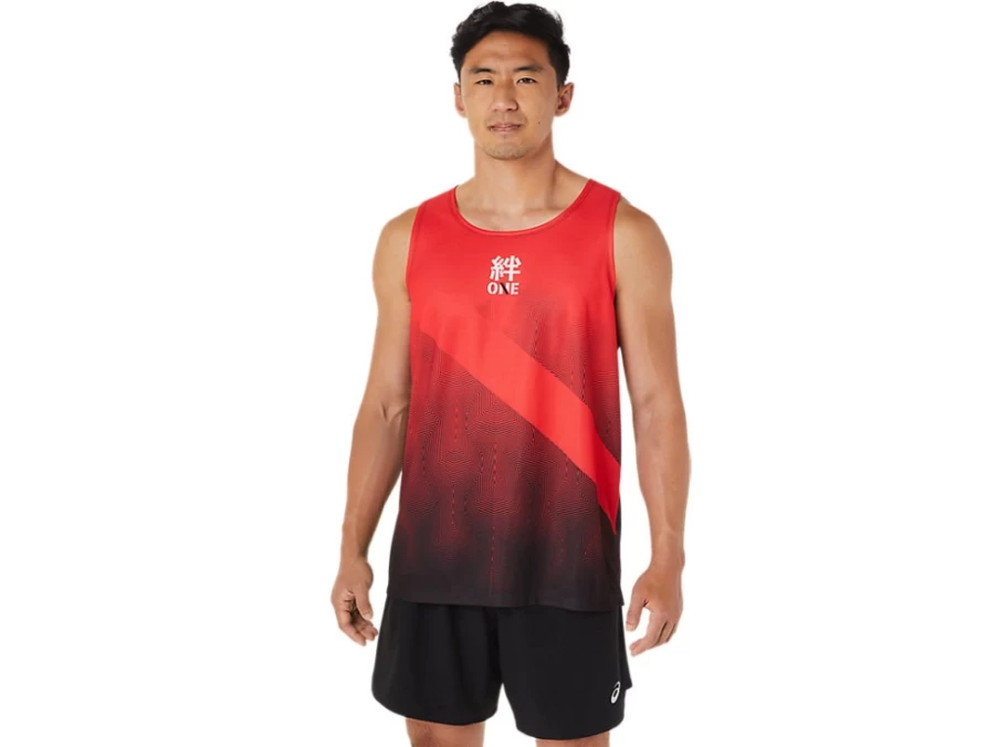ASICS Men's Electric Red Running Singlet – Lightweight Performance Top