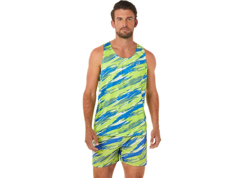 ASICS Men's Hazard Green Color Injection Singlet - Performance Running Top