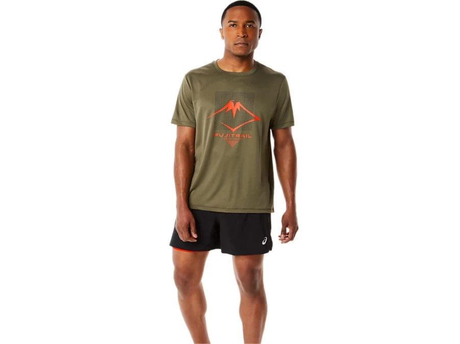 ASICS Men's FujiTrail Logo Short Sleeve Top in Mantle Green - Lightweight Running Shirt