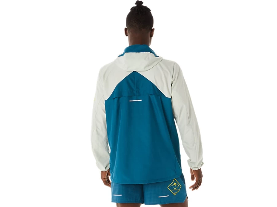 ASICS Men's FujiTrail Anorak Jacket - Ink Teal/Light Sage - Lightweight Hiking Windbreaker