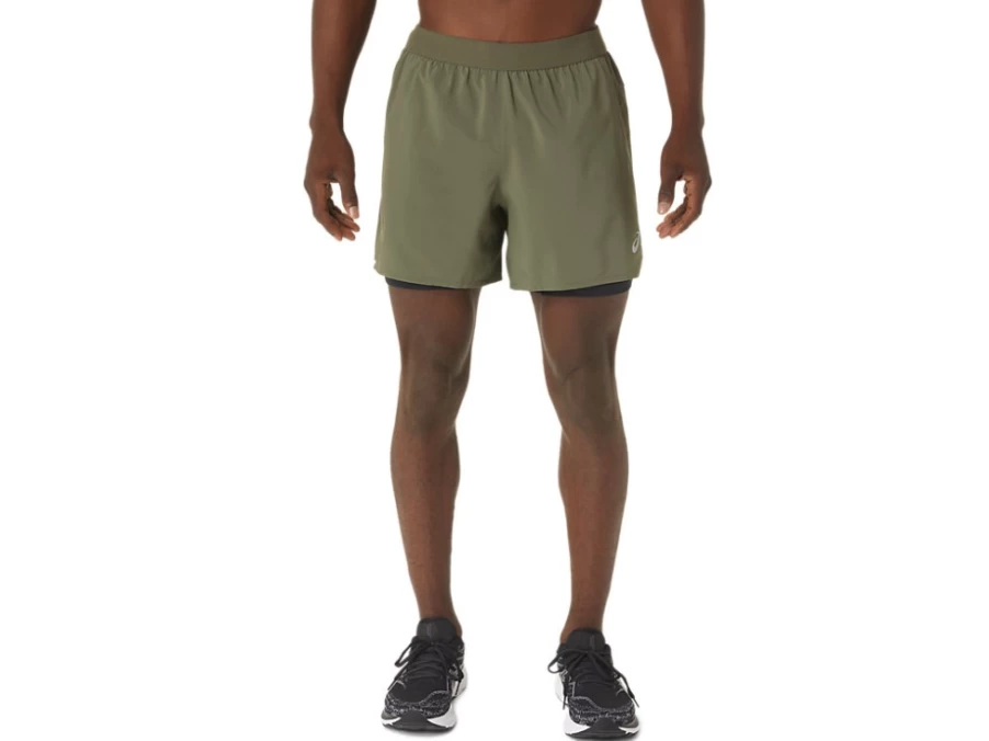 ASICS Men's Mantle Green/Performance Black Road 2-N-1 5-Inch Running Shorts