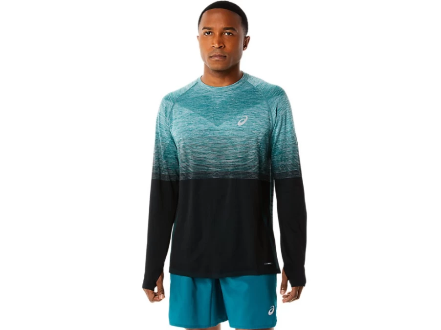 ASICS Men's Seamless Long Sleeve Top - Velvet Pine/Performance Black - Performance Athletic Shirt