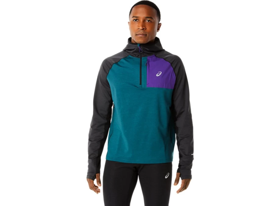 ASICS Men's Velvet Pine Heather/Performance Black Winter Run Long Sleeve Hoodie
