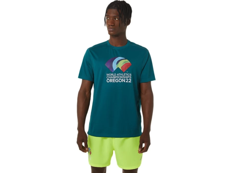 ASICS Men's M READY-SET II Short Sleeve WCH Shirt in Velvet Pine