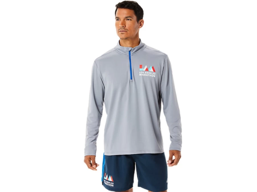 ASICS Men's Ready-Set Half Zip Pullover - Sheet Rock/Lake Drive Lightweight Running Jacket