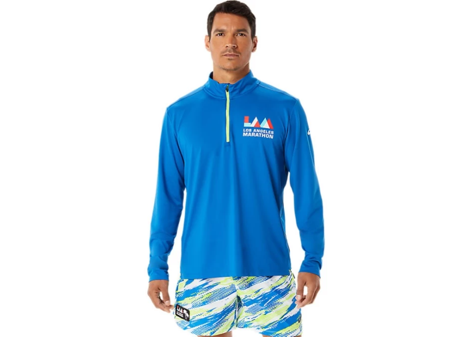 ASICS Men's Ready-Set Half Zip Pullover - Lake Drive/Hazard Green Lightweight Running Jacket