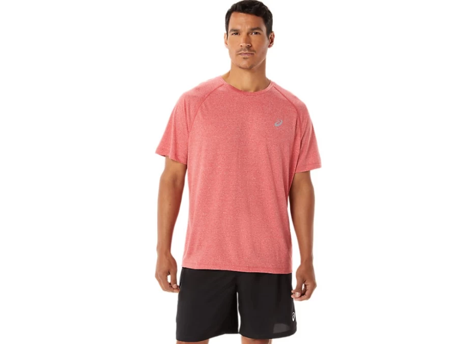 ASICS Men's Ready-Set Lyte Short Sleeve T-Shirt - Classic Red Heather - Lightweight Running Top