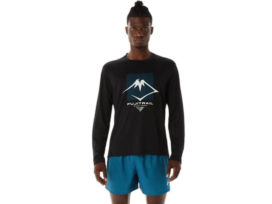 ASICS Men's FujiTrail Performance Black Logo Long Sleeve Running Top