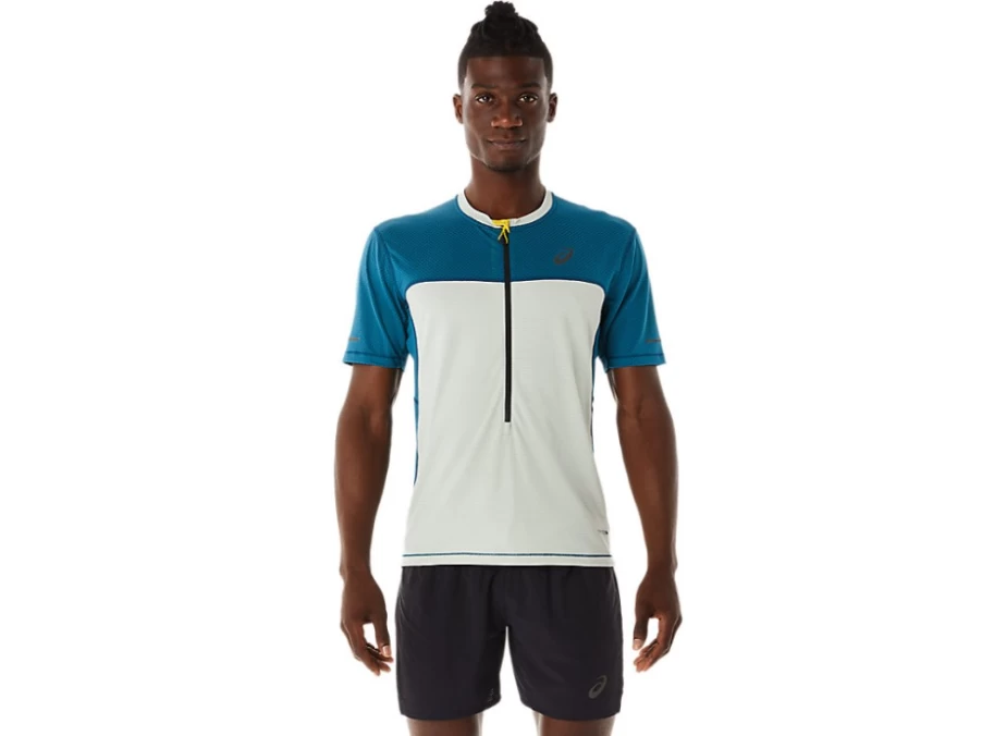 ASICS Men's FujiTrail Short Sleeve Running Shirt - Ink Teal/Light Sage - Lightweight Performance Top