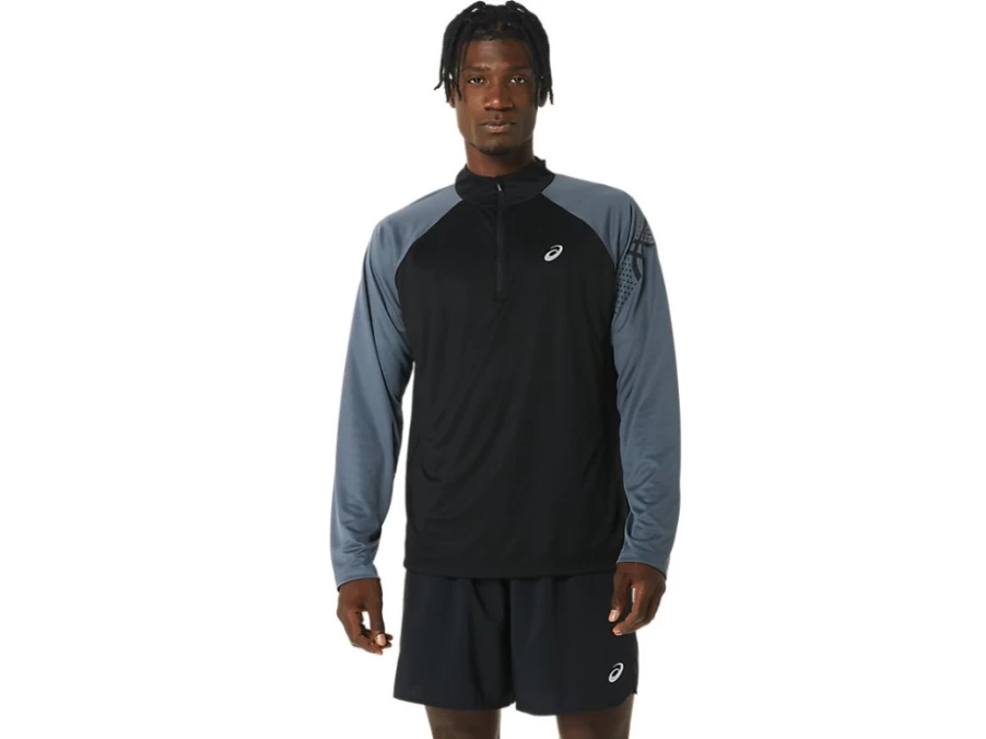ASICS Men's Performance Black & Carrier Grey 1/2 Zip Icon Long Sleeve Top