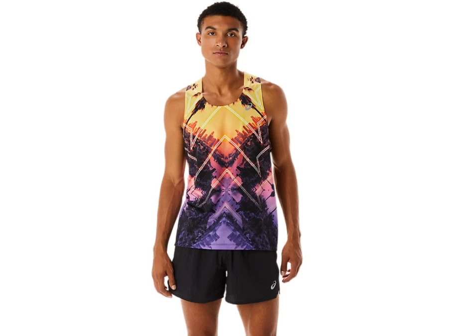 ASICS Men's Marathon Singlet - Light Orange/Orange Pop/Amethyst Running Shirt